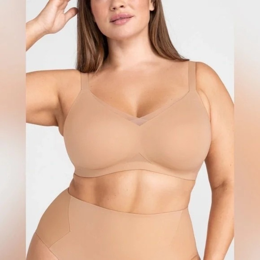 HONEYLOVE CrossOver V-Neck Wireless Mesh Bra Size L Seamless Adjustable‎ Straps